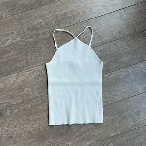 DISSH White Ribbed Halter Tank Top
